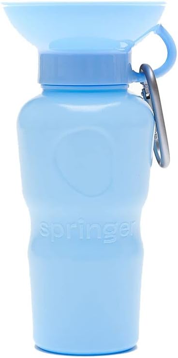 Springer Dog Water Bottle | Portable Travel Drinking Feeder Dispenser for Dogs & Puppies | As Seen on Shark Tank | Leak-Proof Bowl | BPA-Free | Outdoor Walking, Hiking & Travel | 22oz Blue