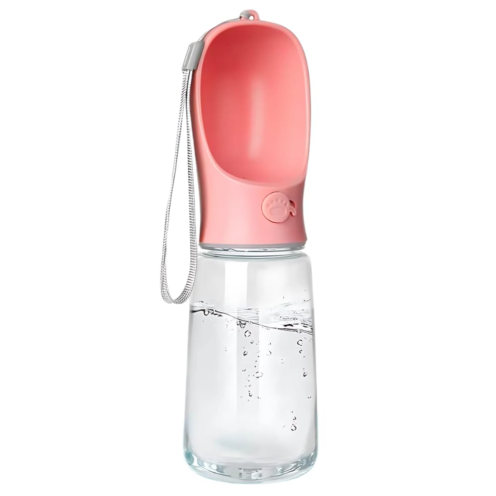 Portable Pet Water Bottle with Drinking Bowl, 12 oz, Pink and Turquoise (Pink, Medium)