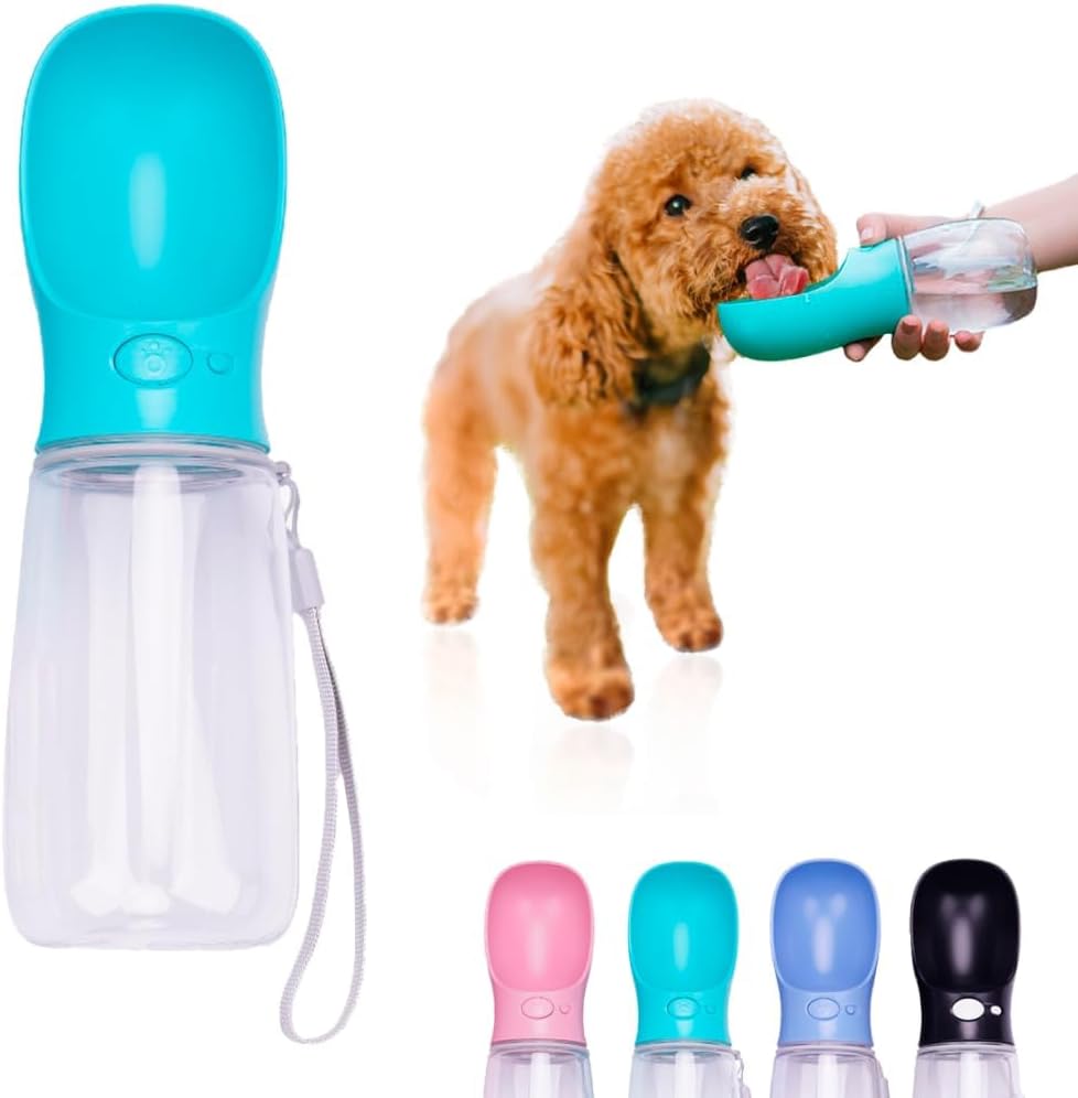 Portable Dog Water Bottle with Bowl – Leak Proof, Lightweight Travel Water Bottle for Dogs. (Blue, 350 ml)