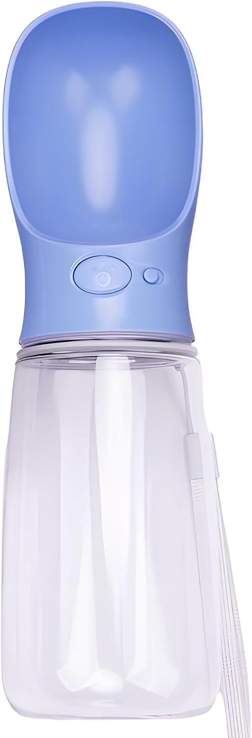 Portable Dog Water Bottle with Bowl – Leak Proof, Lightweight Travel Water Bottle for Dogs. (Blue, 350 ml)