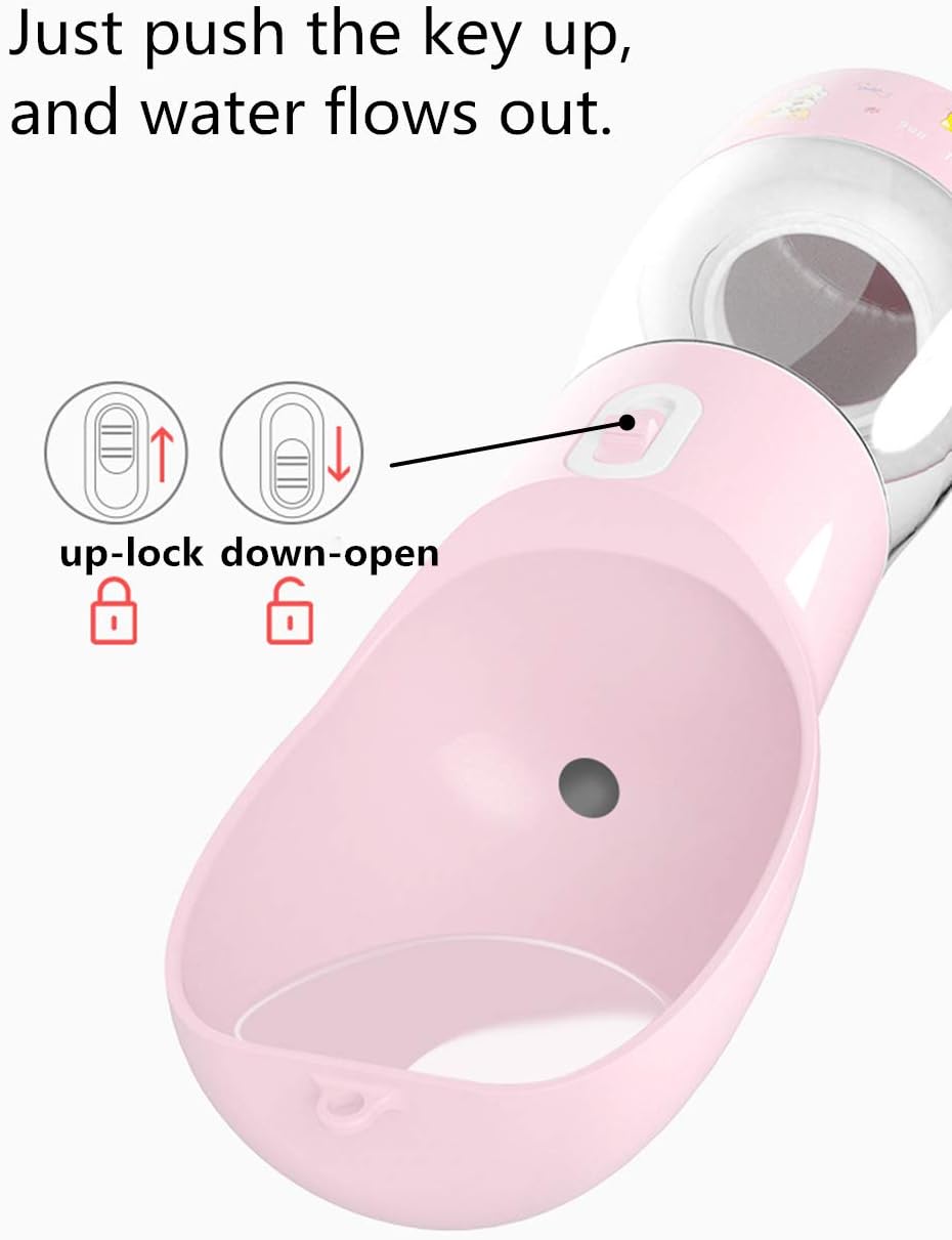 Portable Dog Water Bottle with Food Container Dishwasher Safe-Pink