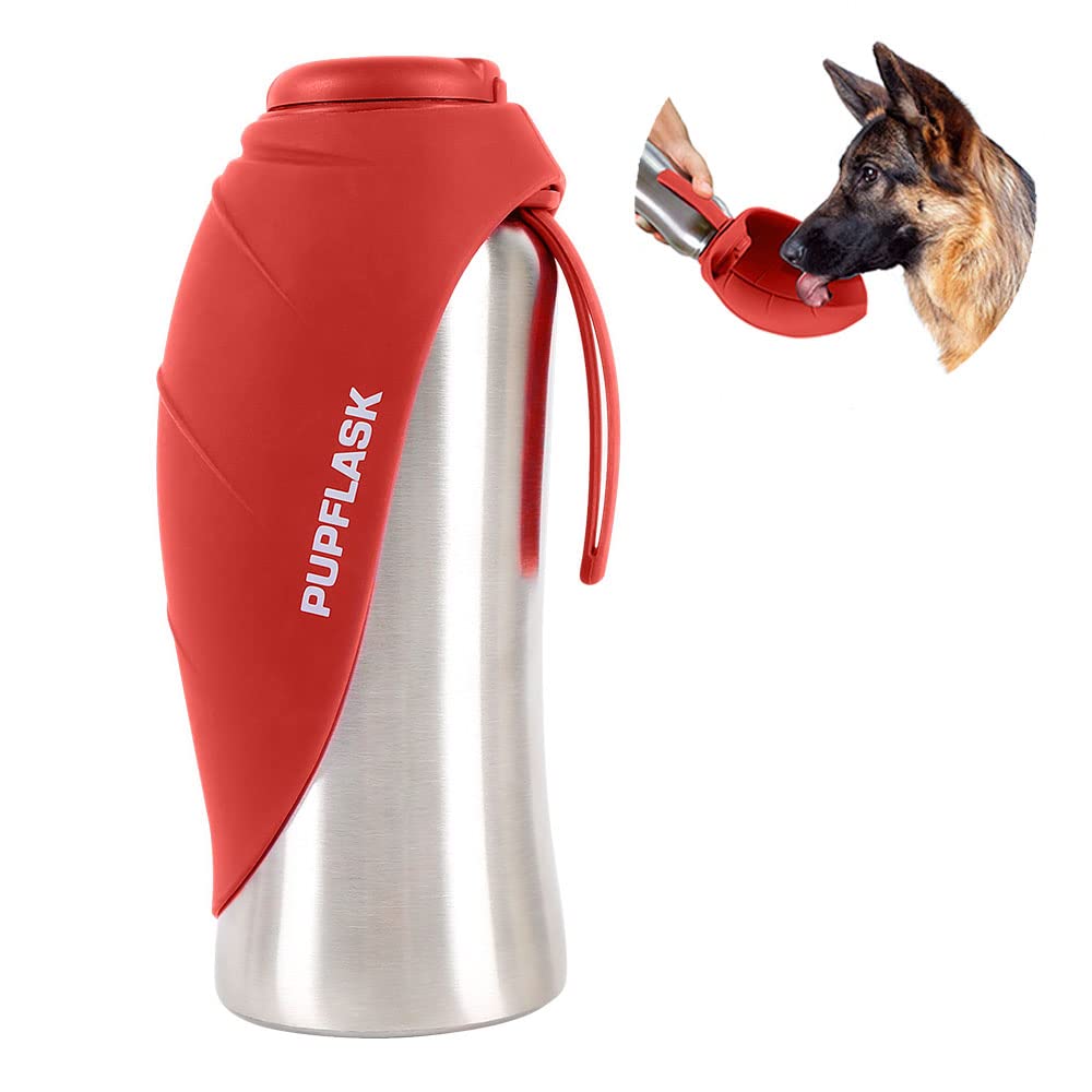 PupFlask Large Dog Water Bottle, Portable Stainless Steel Travel Bowl