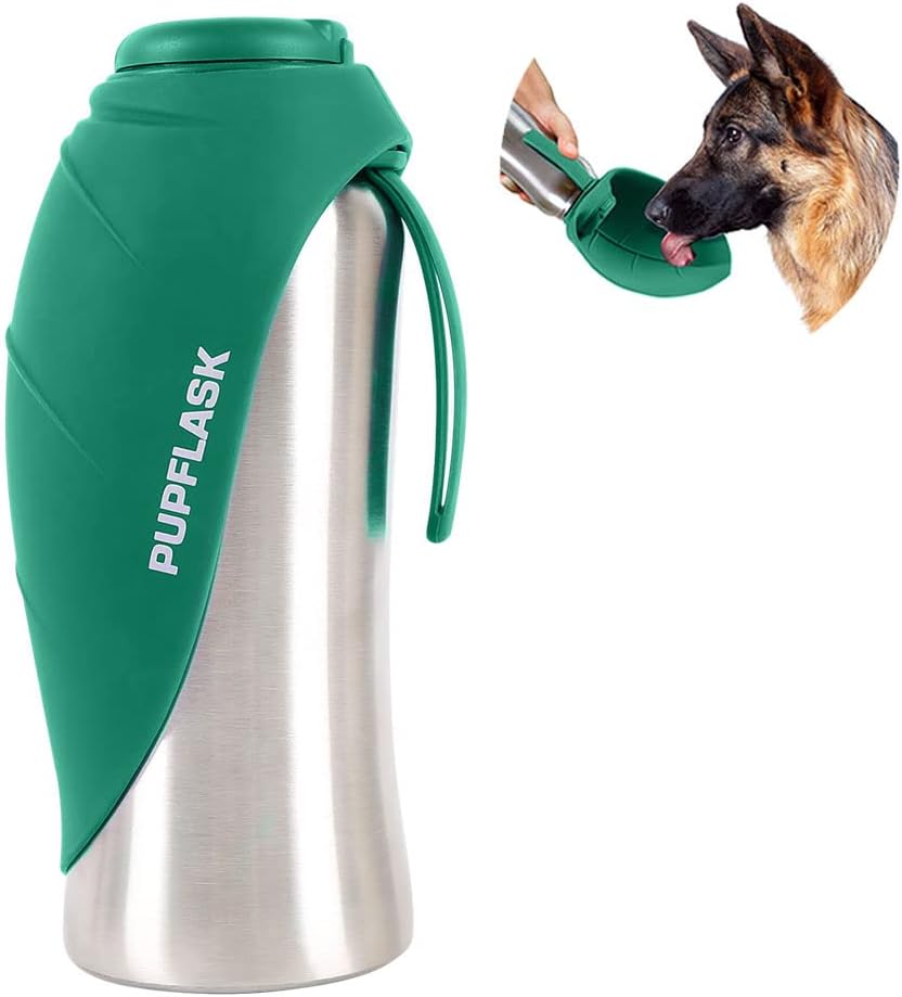 PupFlask Large Dog Water Bottle, Portable Stainless Steel Travel Bowl