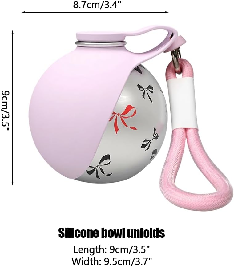 Portable Pet Water Bottle, 285ml/10 Oz Stainless Steel Compact Dog Drinking Bottles Leak Proof Cat Travel Water Bottles with Foldable Silicone Bowl for Outdoor Walking Hiking