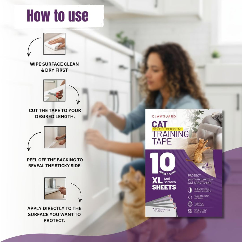 CLAWGUARD Cat Scratch Tape for Furniture, 10 XL Double-Sided Sheets, Sofa