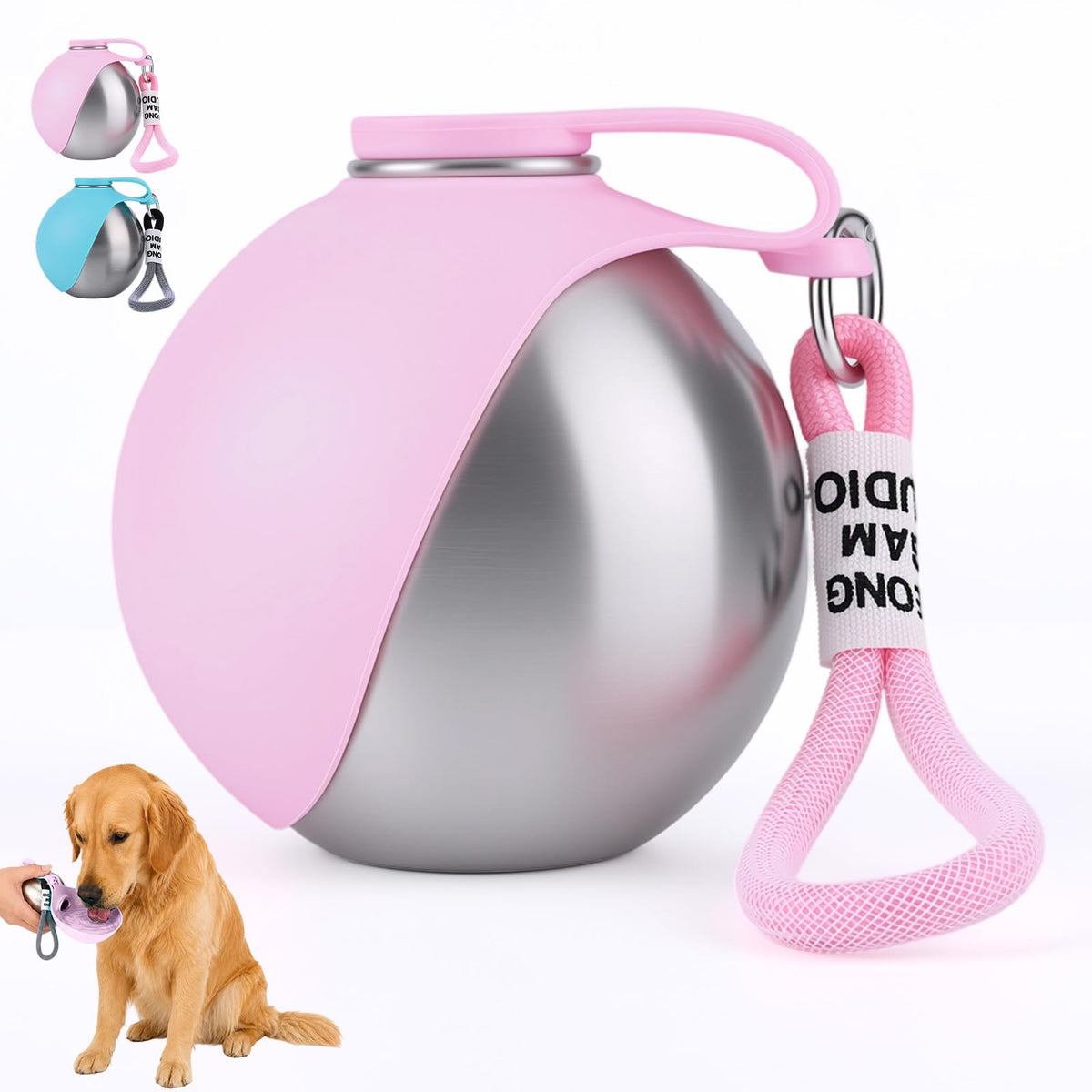 2 in 1 Portable Tumbler for Dogs,Portable Dog Water Ball,10Oz Stainless Steel Dog Water Bottle with Silicone Foldable Bowl, Leak-Proof 2 in 1 Portable Small Dog Water Bottle for Walking