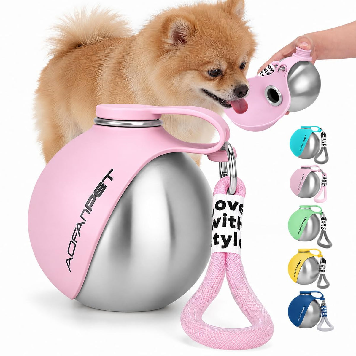 Portable Dog Water Bottle 10oz Stainless Steel Travel Bowl