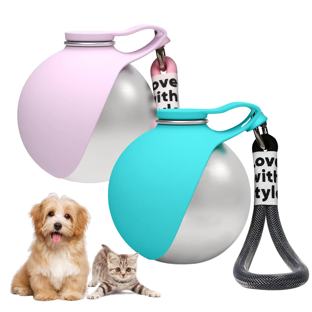 2in1 Portable Dog Water Bottle Portable,10oz Stainless Steel Leak Proof Pet Water Bottle Portable Dog Water Bottle Silicone Bowl,Outdoor Travel Water Bottle for Dogs Walking Hiking Camping, Blue