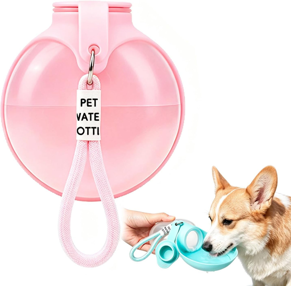 Dog Water Bottle, 2-in-1 Portable Oblate Foldable Pet Cup with Lanyard for Outdoor Walking-Leak-Proof Pet Travel Water Dispenserfood-Grade Silicone Drinking Tray for Small Cats and Dogs（Pink）
