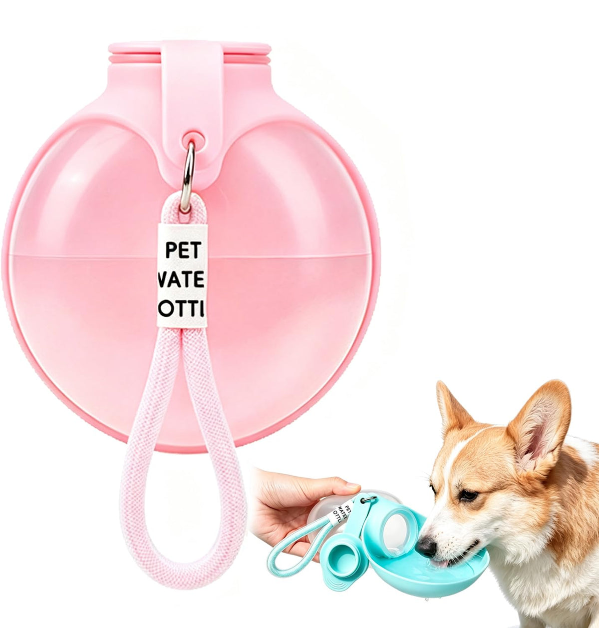 Dog Water Bottle, 2-in-1 Portable Oblate Foldable Pet Cup with Lanyard for Outdoor Walking-Leak-Proof Pet Travel Water Dispenserfood-Grade Silicone Drinking Tray for Small Cats and Dogs（Pink）