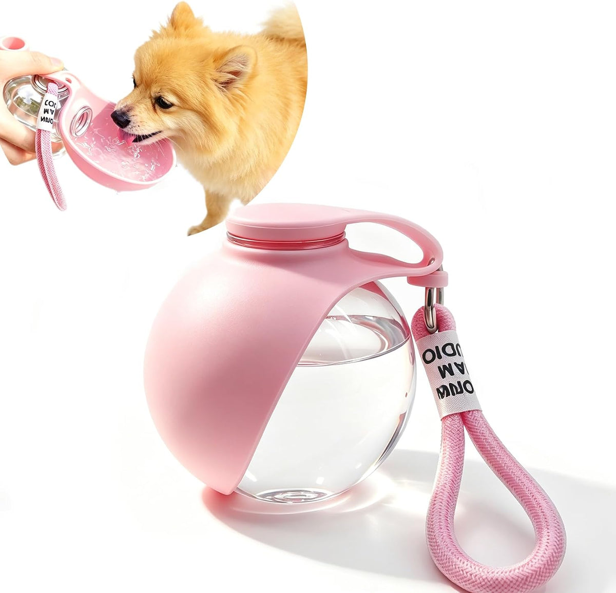 Dog Water Bottle Portable, 2in1 Round Foldable Water Bowl for Dogs Pink PET