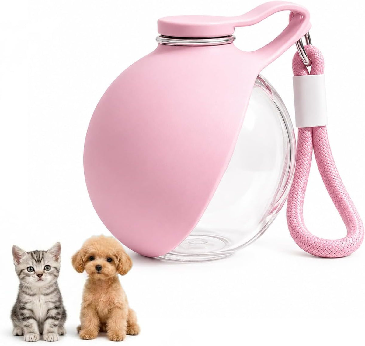 2-in-1 Portable Dog Water Bottle with Foldable Bowl, Leak-Proof Pet Travel Water Dispenser with Carry Strap, Lightweight Drinking Bottle for Dogs and Cats, Walking, Hiking and Outdoor Use Plastic Pink