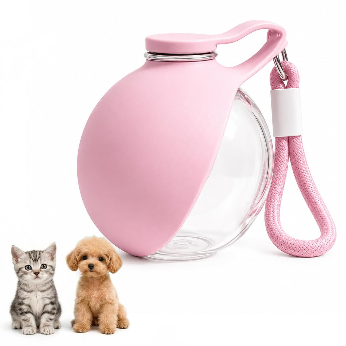 2-in-1 Portable Dog Water Bottle with Foldable Bowl, Leak-Proof Pet Travel Water Dispenser with Carry Strap, Lightweight Drinking Bottle for Dogs and Cats, Walking, Hiking and Outdoor Use Plastic Pink