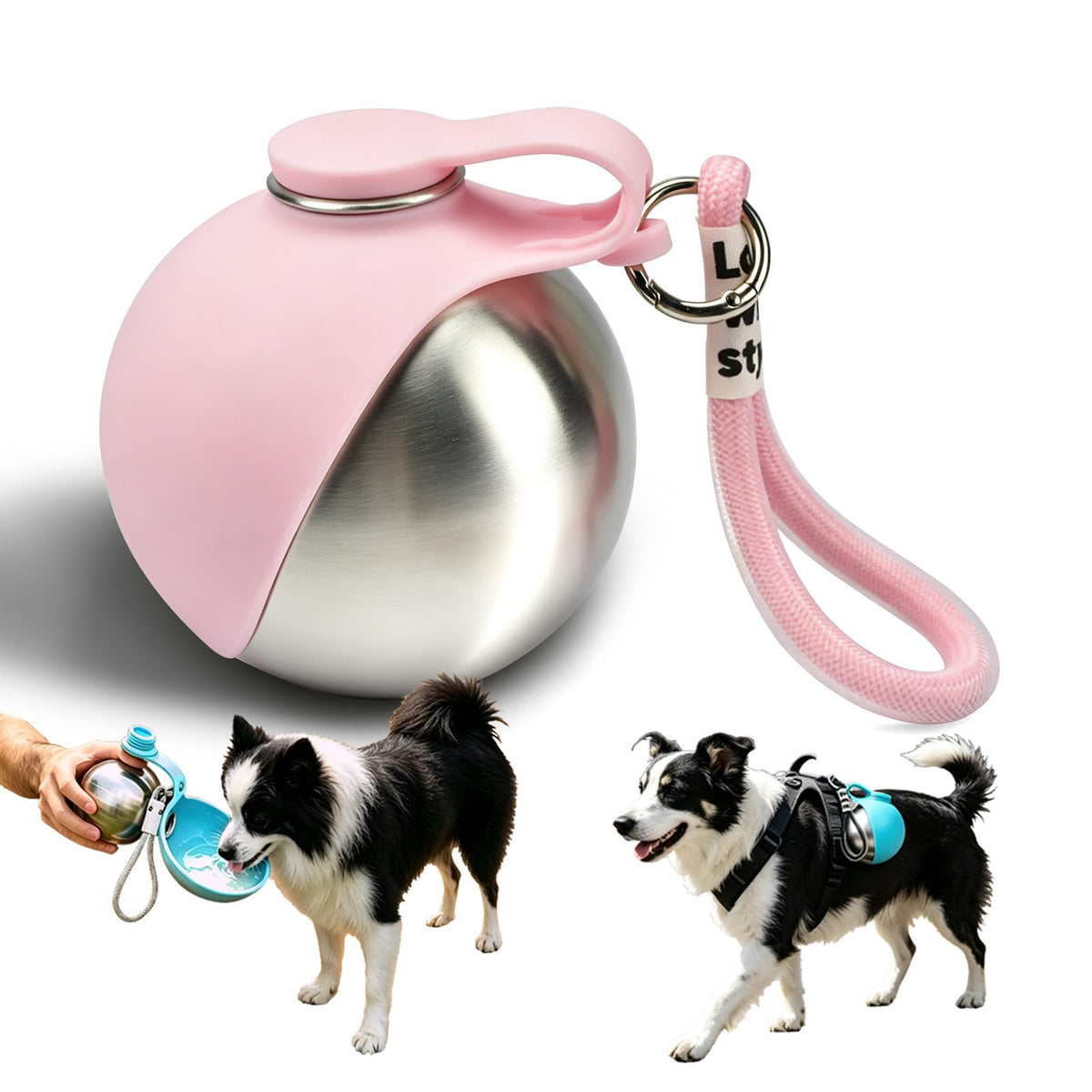 2 in 1 Portable Dog Water Bottle with Foldable Bowl 10oz Gray