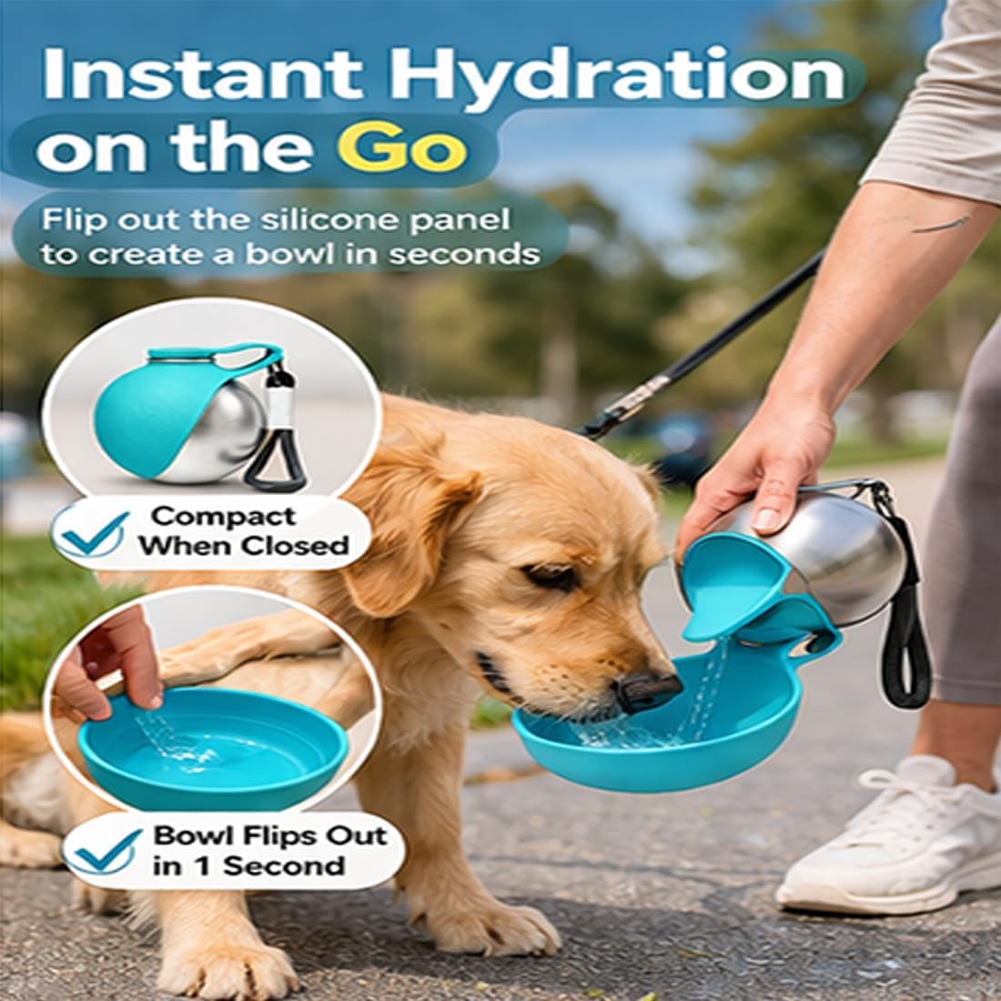 2 in 1 Portable Tumbler for Dogs, 2026 New 10Oz Stainless Steel Dog Water Bottle with Silicone Foldable Bowl, Leak-Proof 2 in 1 Portable Small Dog Water Bottle for Walking, Hiking & Travel (10Oz-Blue)