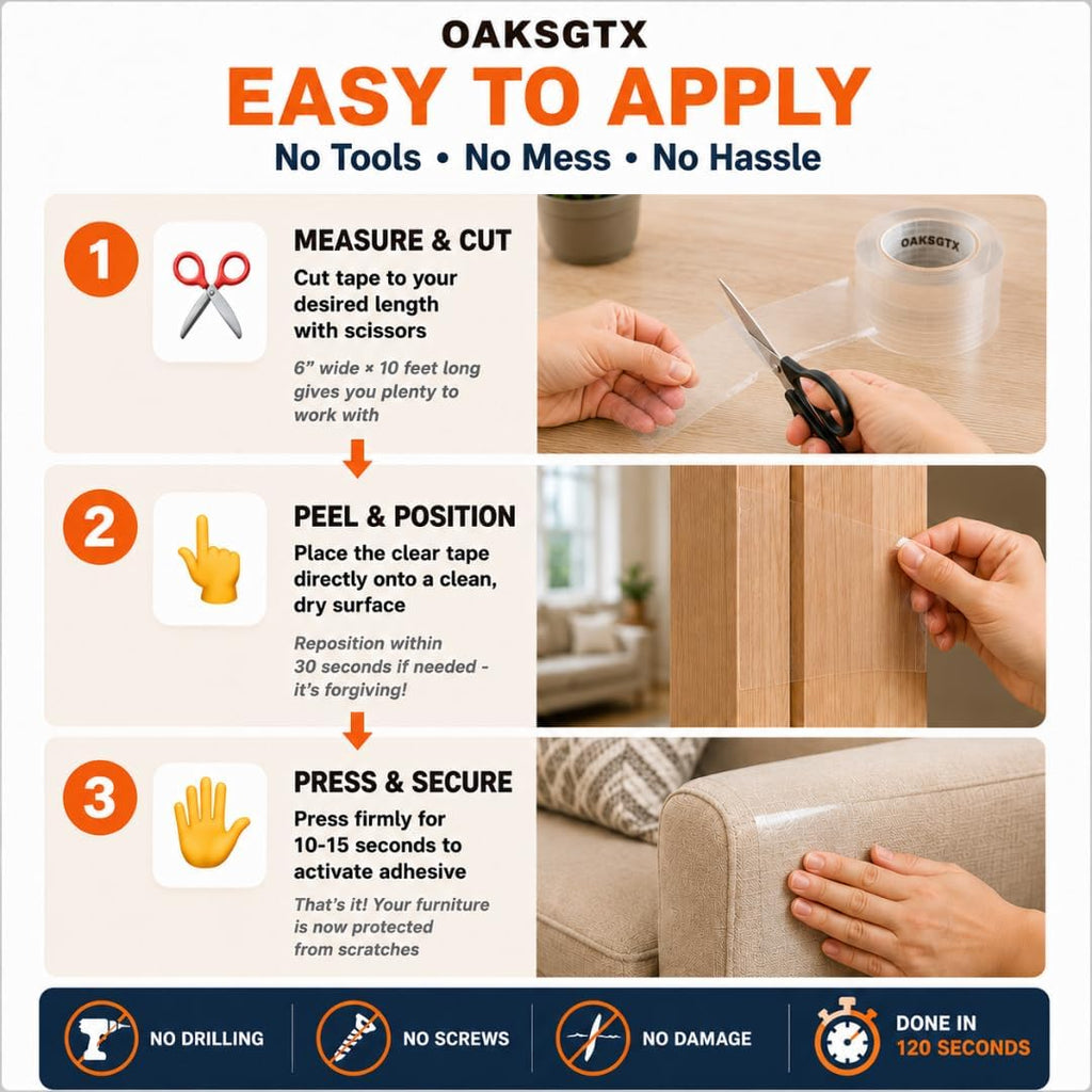 Furniture Protectors from Cats Scratching | Cat Scratch Furniture Protector Couch, Sofa & Door Protector | Sticky Paws Tape for Cats | Clear Anti-Scratch Vinyl Tape | 6" x 10ft, No Residue
