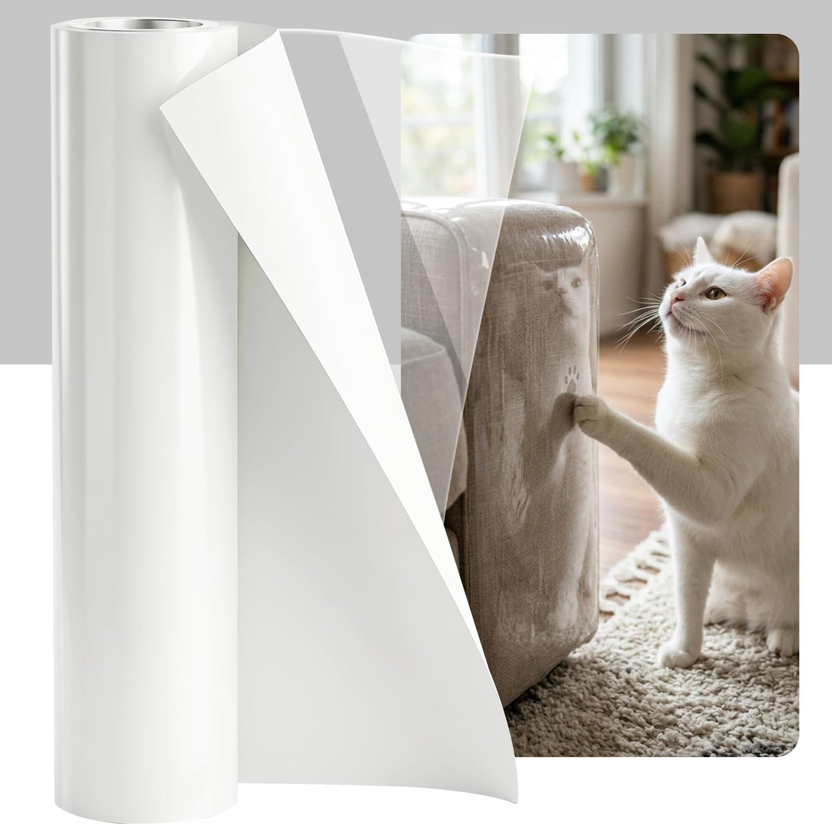 200"x12" Cat Scratch Furniture Protector, Couch Protector from Cat Claws, Heavy Duty Self-Adhesive Anti Scratch Furniture Protector for Sofa Back & Corners, Pet Furniture Guard