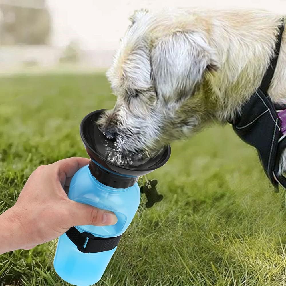 500ml Pet Dog Squeeze Water Bottle Drinking Cat Feeding Bowl Outdoor Travel Portable Supplies Feed Jug Cup Dispenser(Blue)