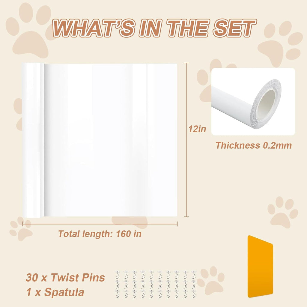 Cat Scratch Furniture Protector, 160"x12" Single-Sided Sticky Couch Protector from Cat Claws, Transparent Plastic Cover Adhesive Clear Anti Scratch Deterrent for Furniture Sofa Door (30 Pins)