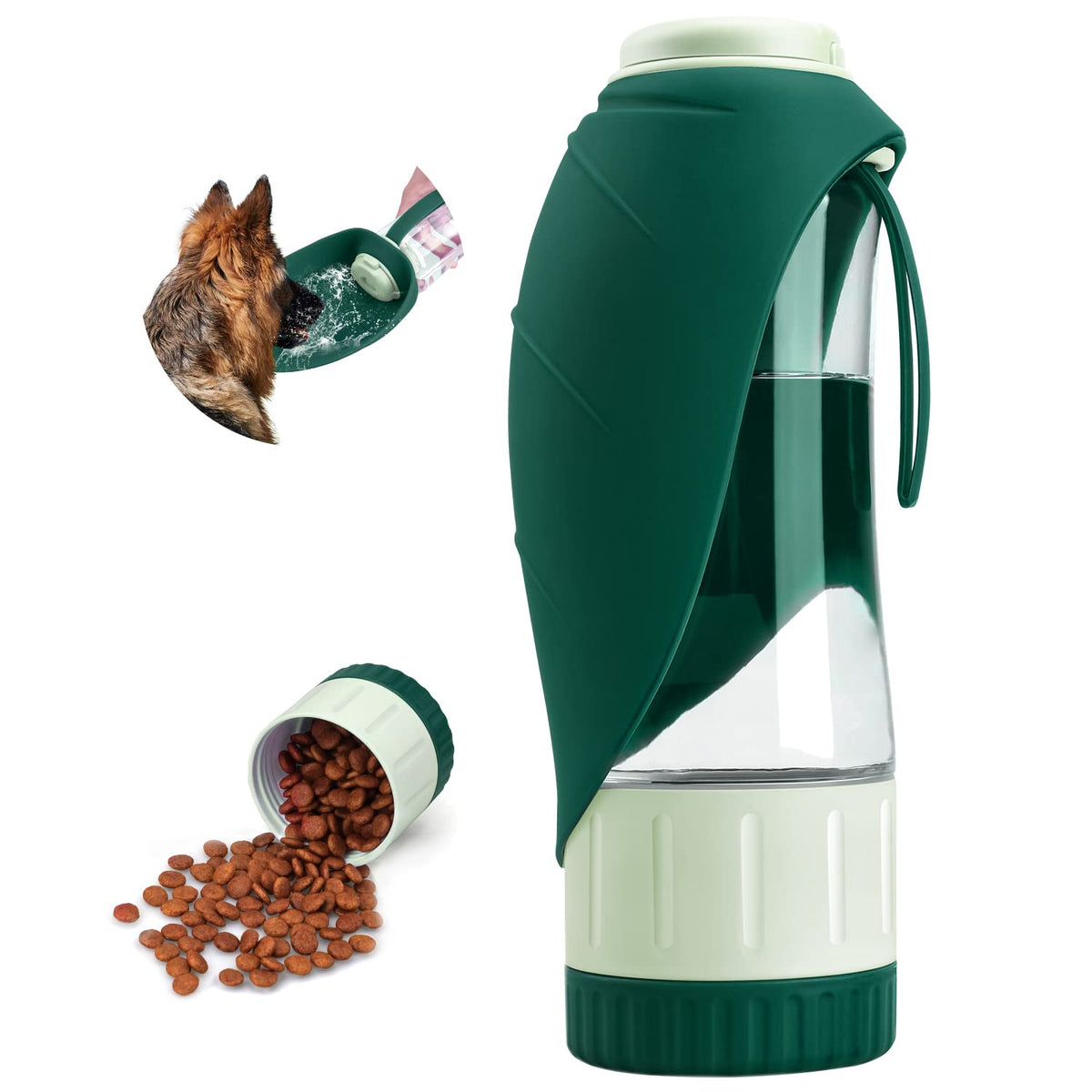TIOVERY Upgraded Dog Water Bottle, Portable Dog Cat Puppy Pet Water Dispenser Feeder with Drinking Cup and Food Container Leak Proof for Outdoor Walking, Travel, Hiking 12OZ