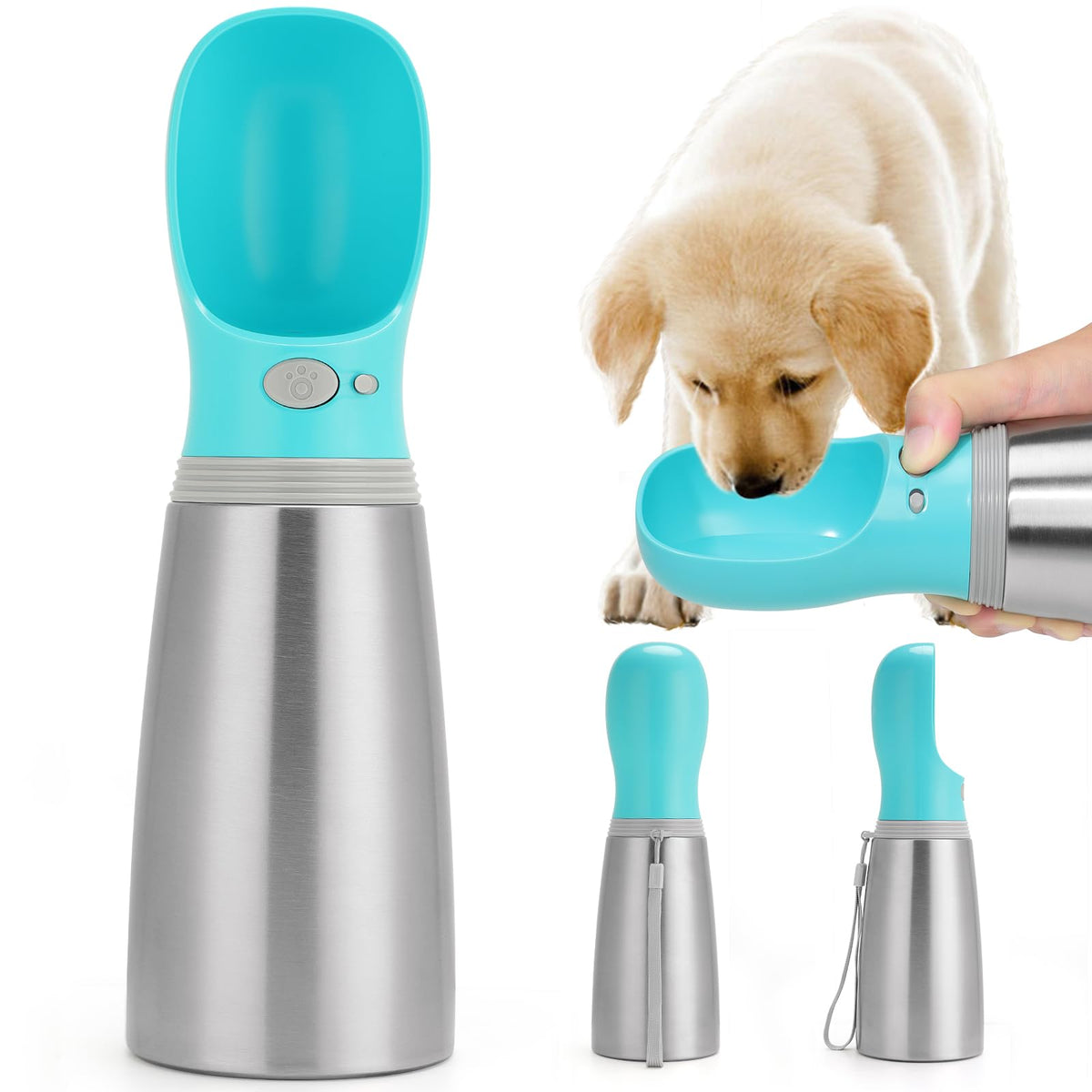 Portable Dog Water Bottle, 14 OZ Stainless Steel Pet Water Dispenser