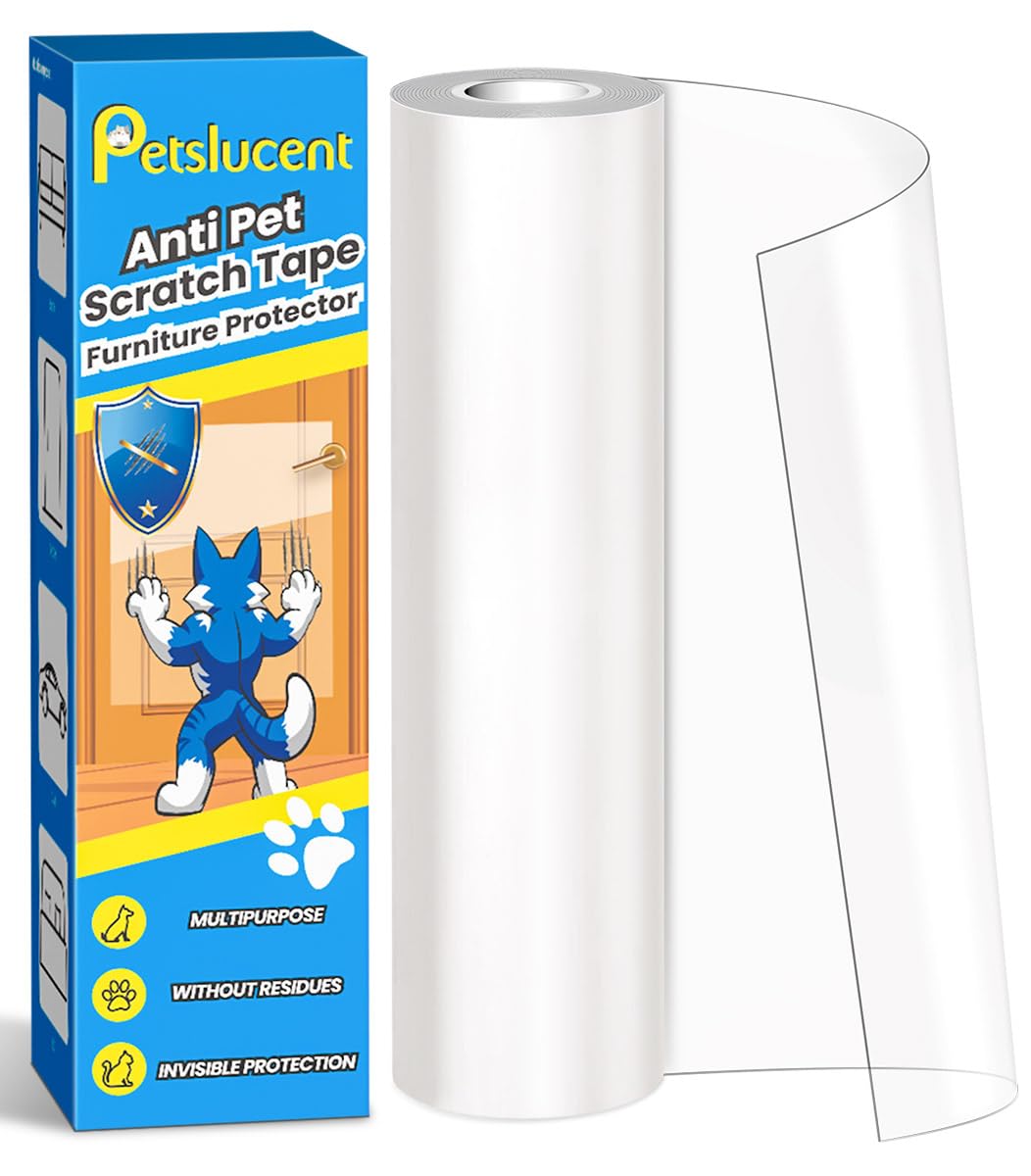Cat Scratch Furniture Protector: Cat Anti Scratch Tape - Door Protector from Dog Scratching - Clear Training Self Adhesive Tape for Carpet, Sofa, Couch, Door (118in x 7.9in)