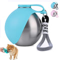 2 in 1 Portable Tumbler for Dogs, Portable Dog Water Ball, 10oz Stainless Steel Pet Water Dispenser with Silicone Foldable Bowl, Leak Proof, Portable Small Dog Water Bottle for Walking, Hiking(Pink)