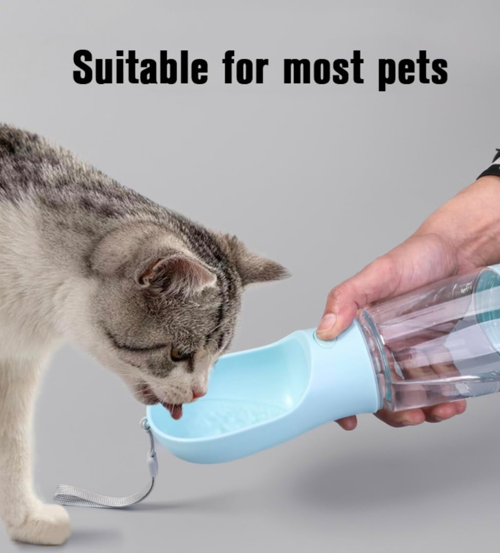 Portable Dog Water Bottle with Bowl, Food Container & Poop Bag Holder, 13.5 oz, Leak Proof Travel Pet Water Bottle for Dogs & Cats, Food Grade Plastic Dispenser for Walking, Hiking & Camping (Pink)
