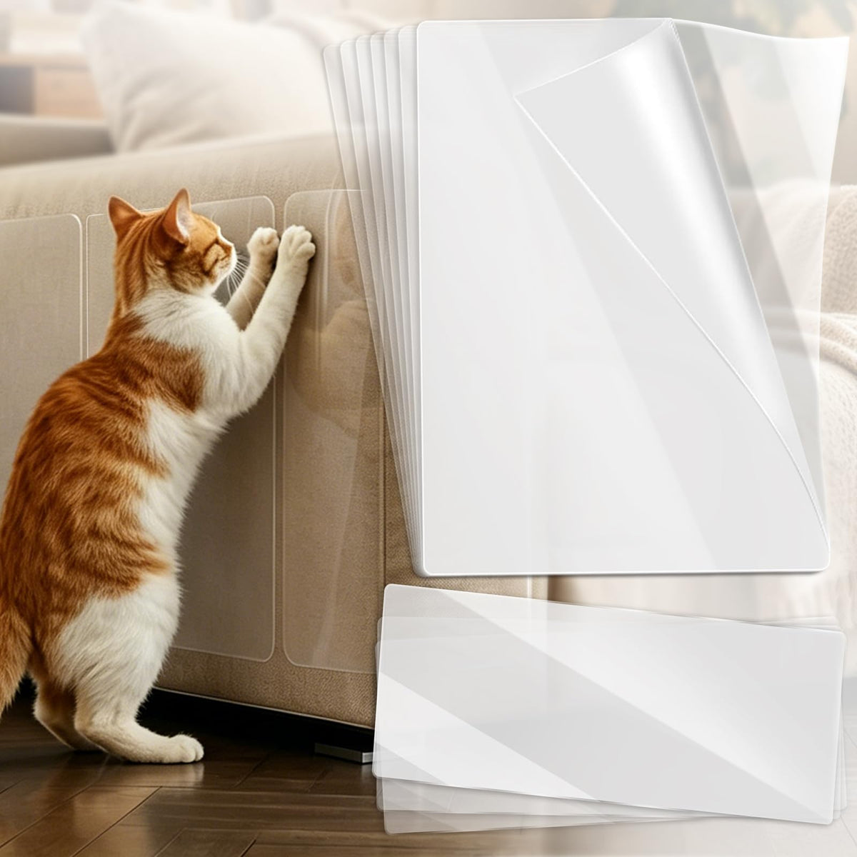 200"x12" Cat Scratch Furniture Protector, Couch Protector from Cat Claws, Heavy Duty Self-Adhesive Anti Scratch Furniture Protector for Sofa Back & Corners, Pet Furniture Guard