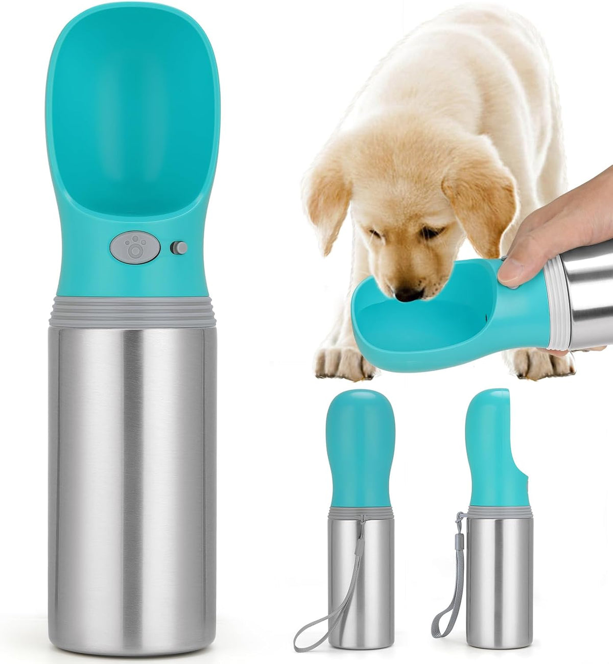 Portable Dog Water Bottle, 14 OZ Stainless Steel Pet Water Dispenser