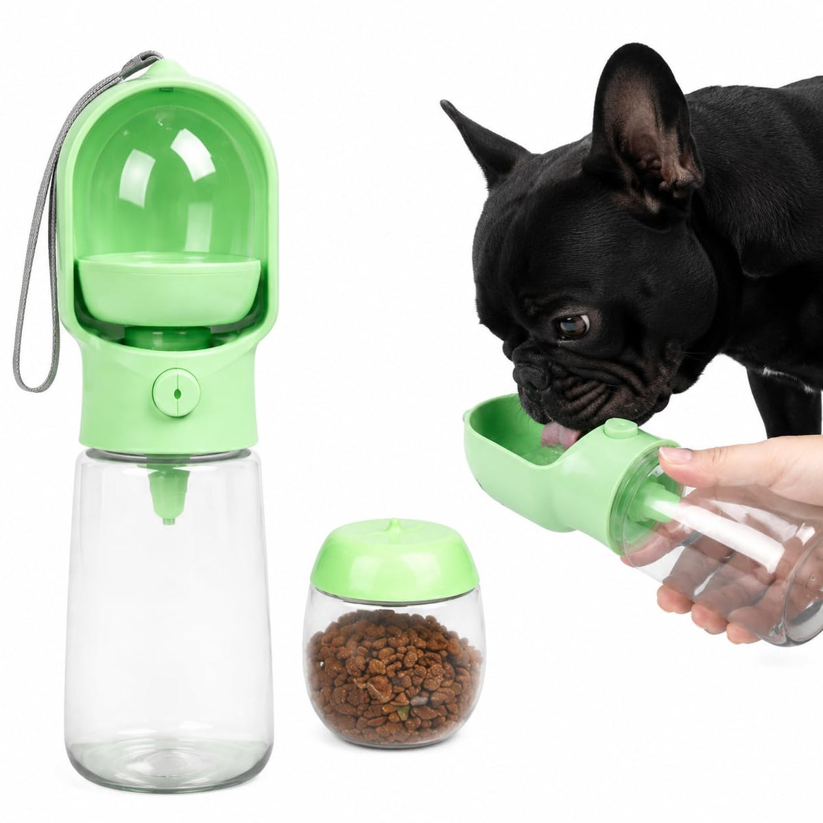 2-in-1 Dog Cat Portable Water & Food Travel Dispenser Bottle (Green)