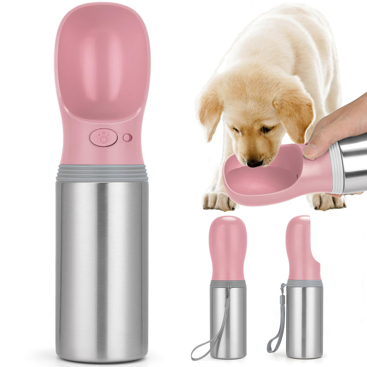 Portable Dog Water Bottle, 14 OZ Stainless Steel Pet Water Dispenser
