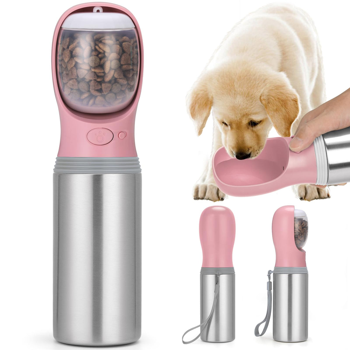 Portable Dog Water Bottle, 14 OZ Stainless Steel Pet Water Dispenser