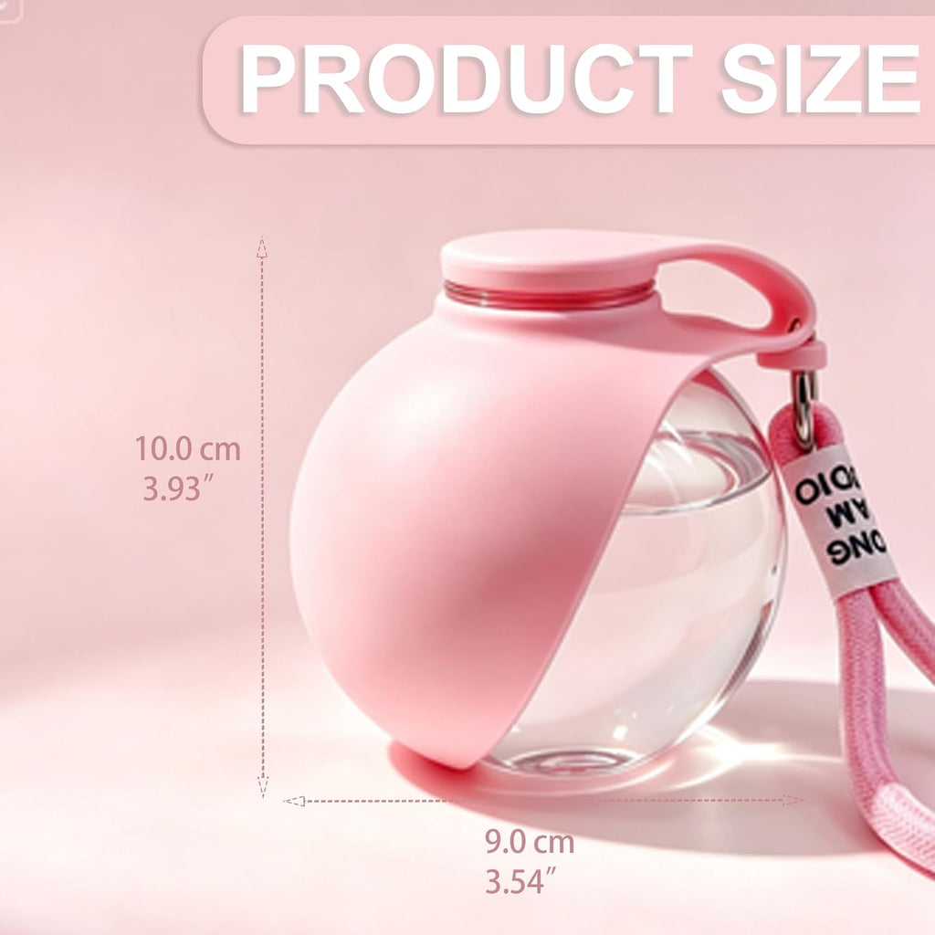 Dog Water Bottle Portable, 2in1 Round Foldable Water Bowl for Dogs Pink PET
