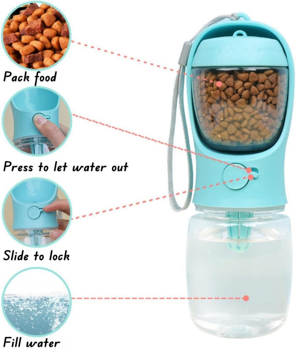 Portable Pet Water Bottle with Dispenser, Mint Green
