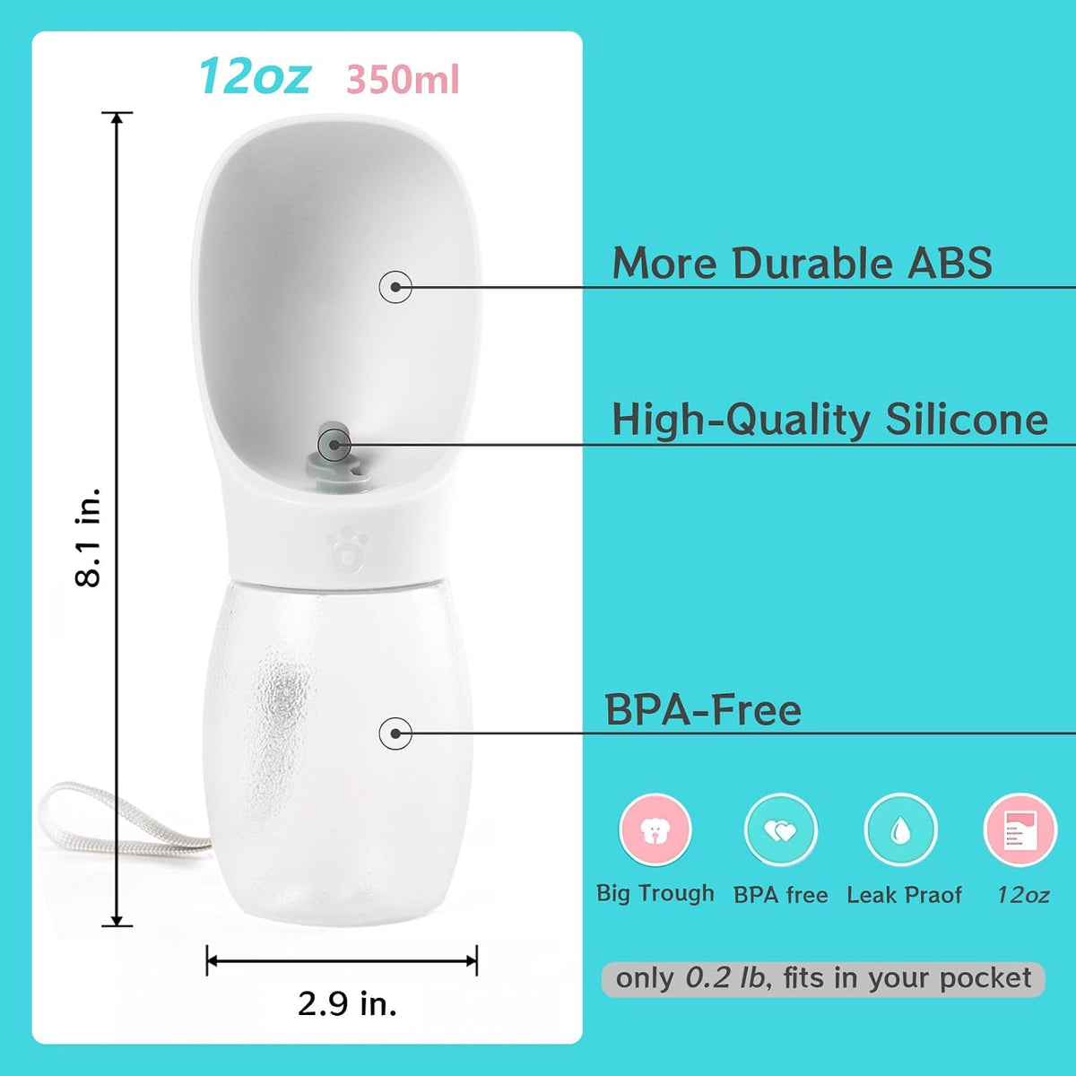 Kalimdor Dog Water Bottle,Leak Proof Portable Puppy Water Dispenser with Drinking Feeder, Dog Walking Accessories for Pets Outdoor Walking, Hiking, Travel, Food Grade Plastic