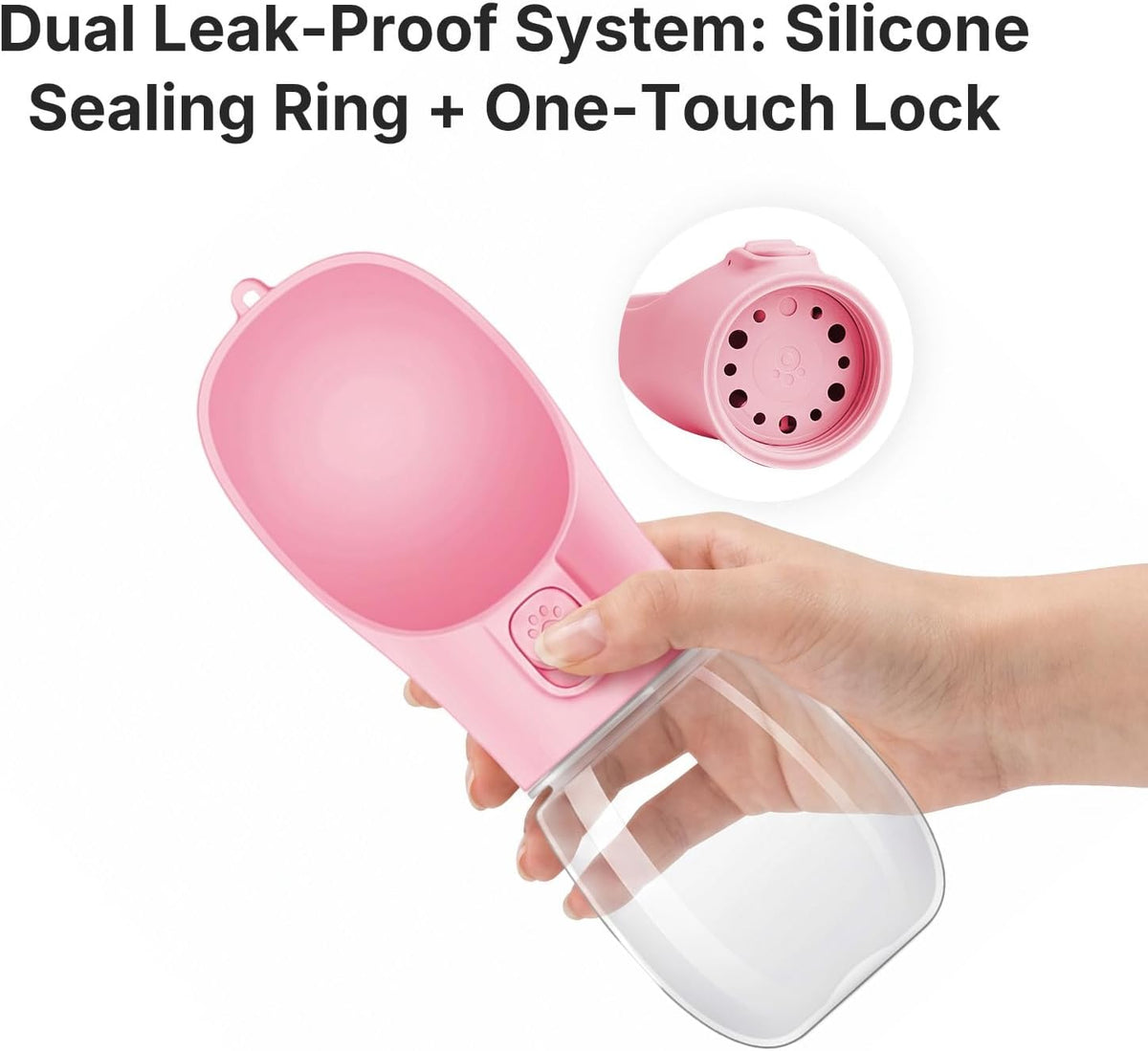 Portable Dog Water Bottle, Leak Proof Pet Water Dispenser with One-Button Water Release, O-Shaped Drinking Trough, 10 OZ Travel Water Bottle for Walking Hiking