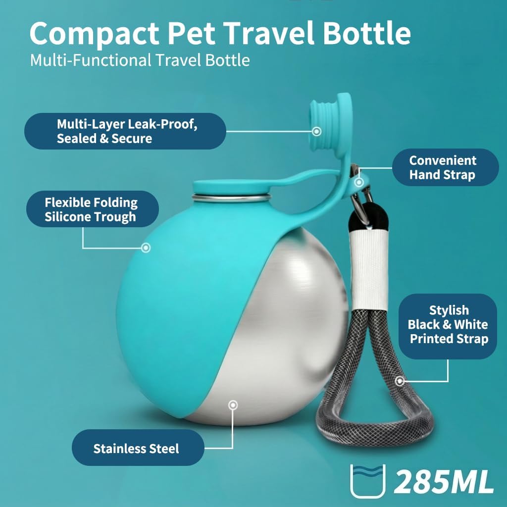 2 in 1 10oz Portable Dog Water Bowl Stainless Steel Dog Travel Water Bottle