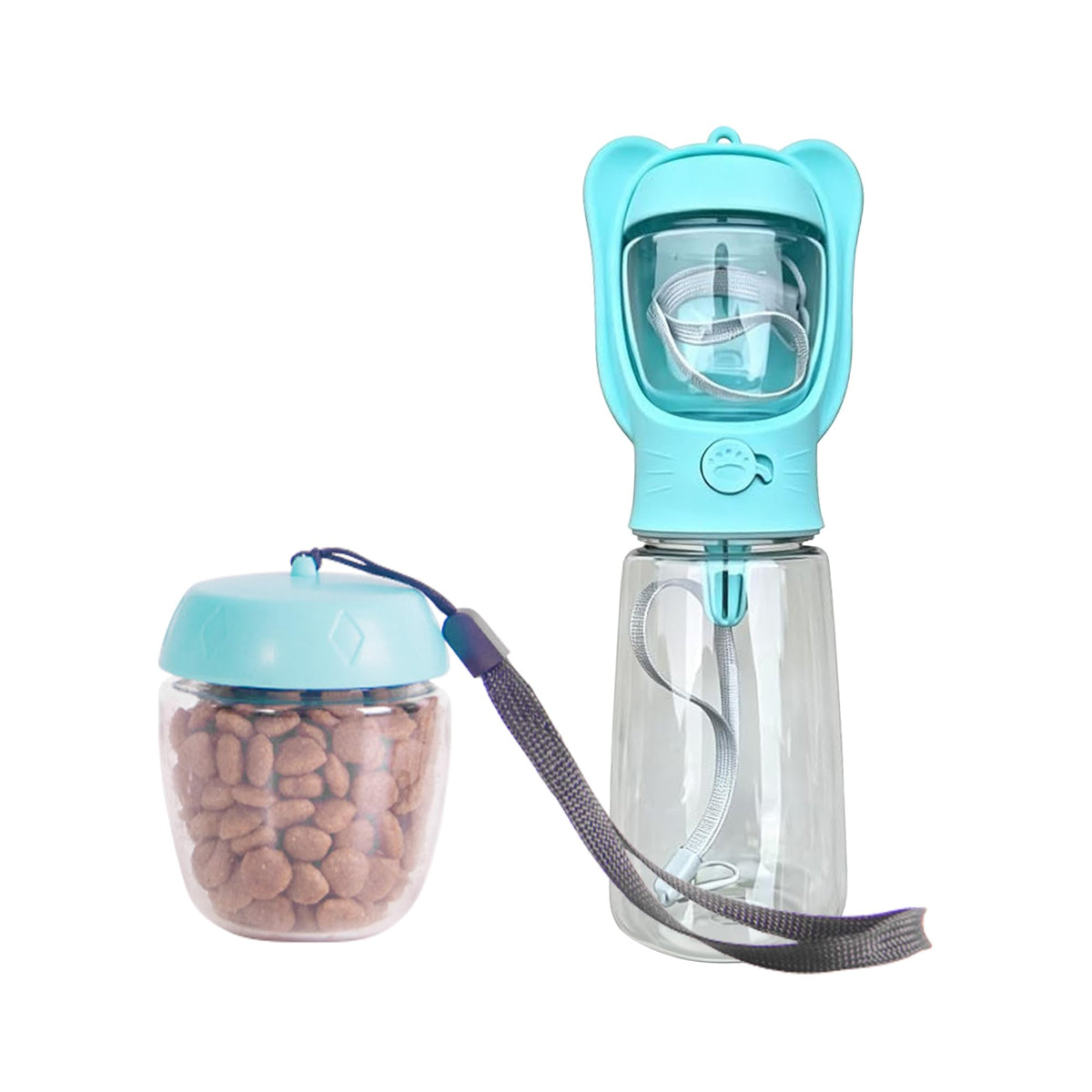 2 in 1 Dog Water Bottle with Food Container, Portable Leakproof Pet Water Dispenser & Bowl, Fits Dogs and Cats (Blue, Small)