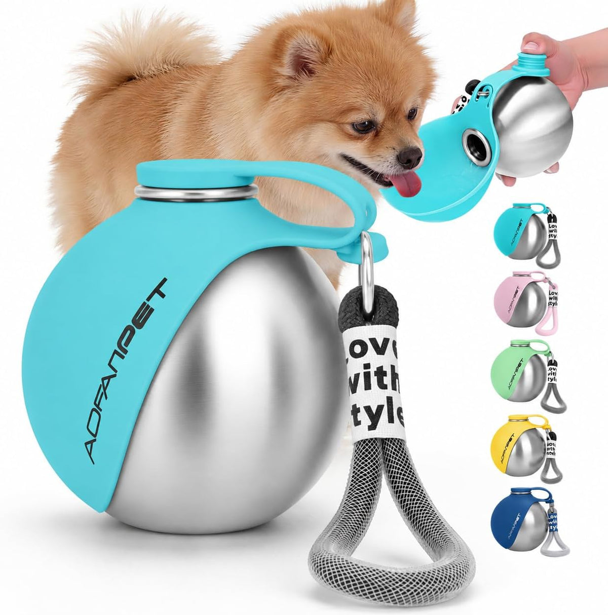Portable Dog Water Bottle 10oz Stainless Steel Travel Bowl