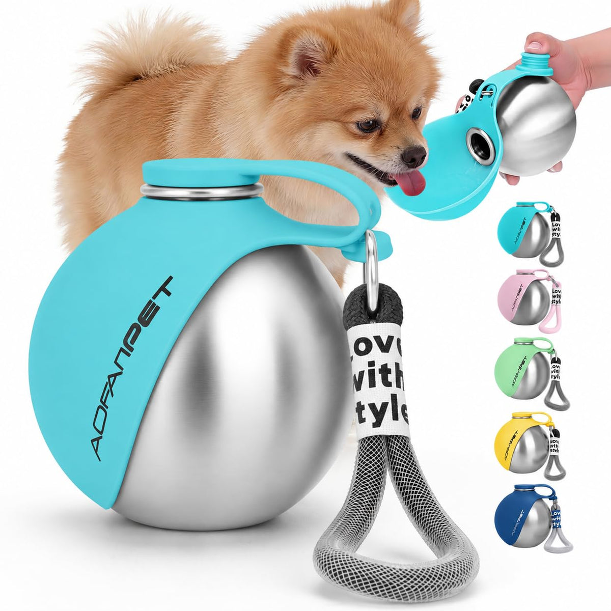 Portable Dog Water Bottle 10oz Stainless Steel Travel Bowl