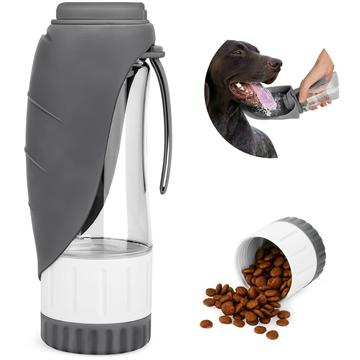 TIOVERY Upgraded Dog Water Bottle, Portable Dog Cat Puppy Pet Water Dispenser Feeder with Drinking Cup and Food Container Leak Proof for Outdoor Walking, Travel, Hiking 12OZ