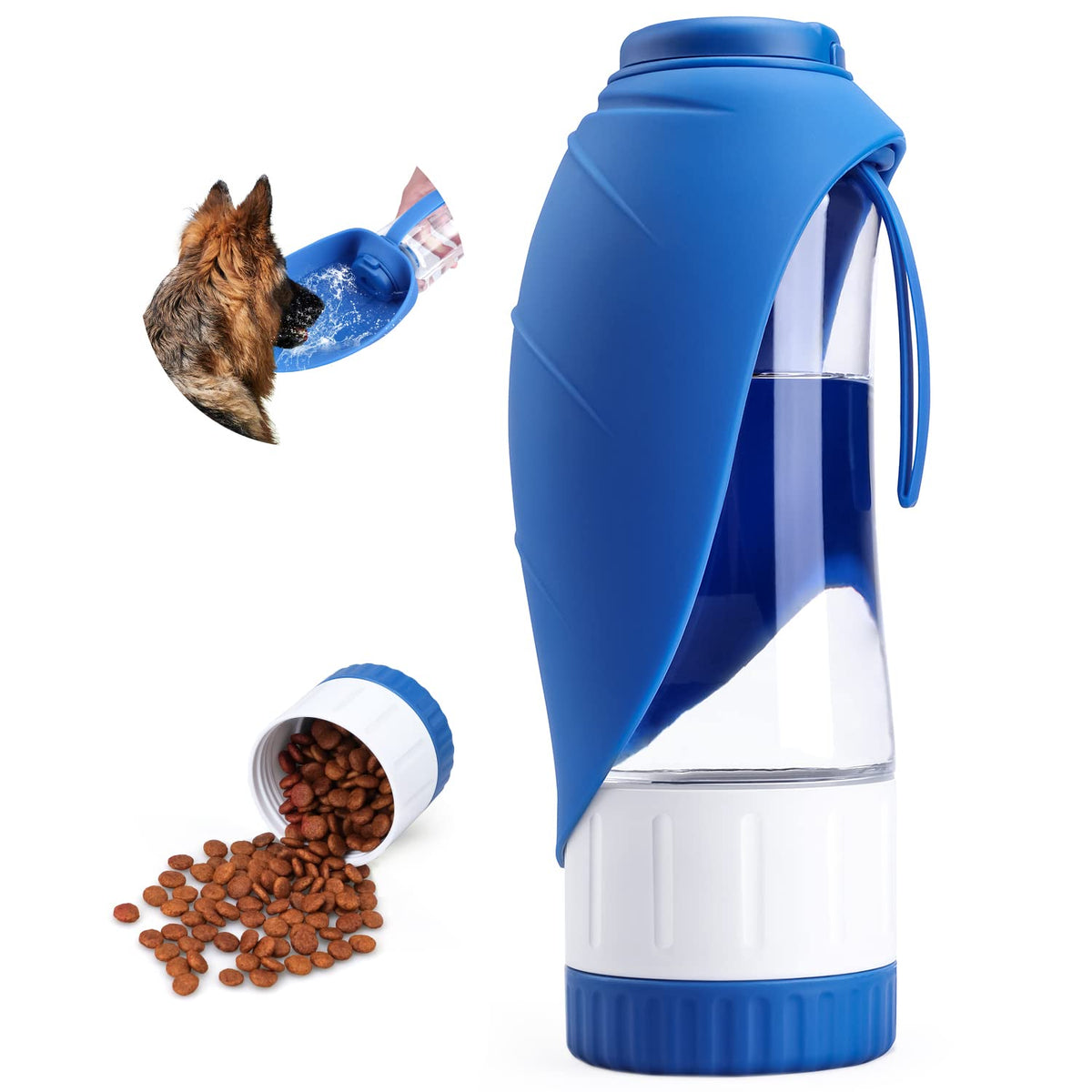 TIOVERY Upgraded Dog Water Bottle, Portable Dog Cat Puppy Pet Water Dispenser Feeder with Drinking Cup and Food Container Leak Proof for Outdoor Walking, Travel, Hiking 12OZ