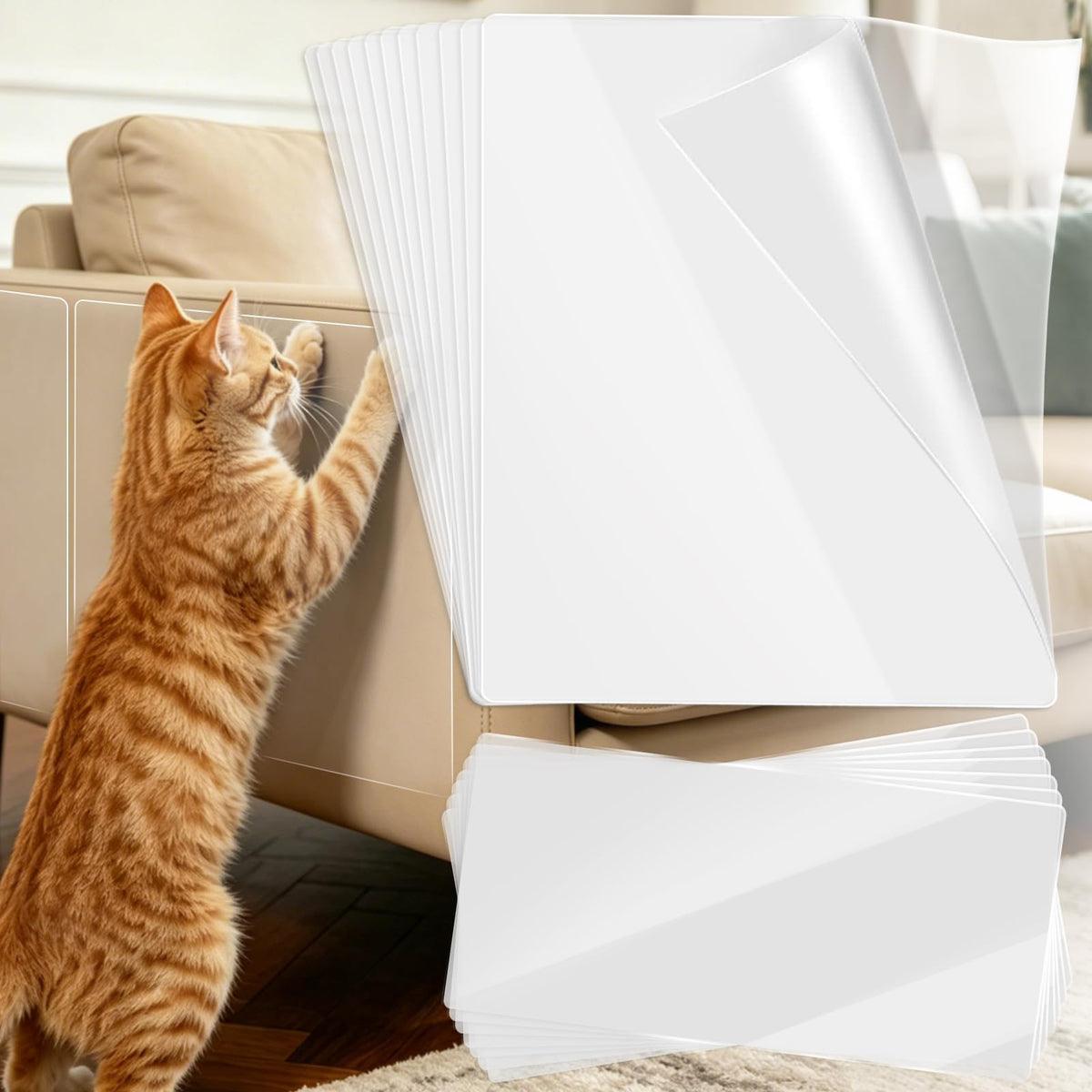 200"x12" Cat Scratch Furniture Protector, Couch Protector from Cat Claws, Heavy Duty Self-Adhesive Anti Scratch Furniture Protector for Sofa Back & Corners, Pet Furniture Guard