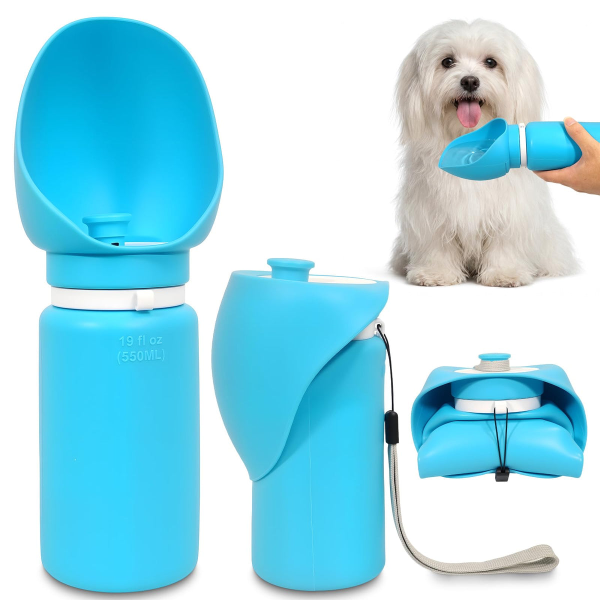 2 in 1 Foldable Dog Water Bottle, Leakproof Portable Pet Dispenser, Pink