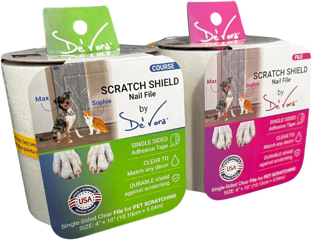 Transparent Scratch Shield Claw File Protention Tape for Furniture, Windows, Floors & Walls- Anti Scratch Furniture Protector and File -10 feet Self-Adhesive Tape for Cats & Dogs (Coarse)