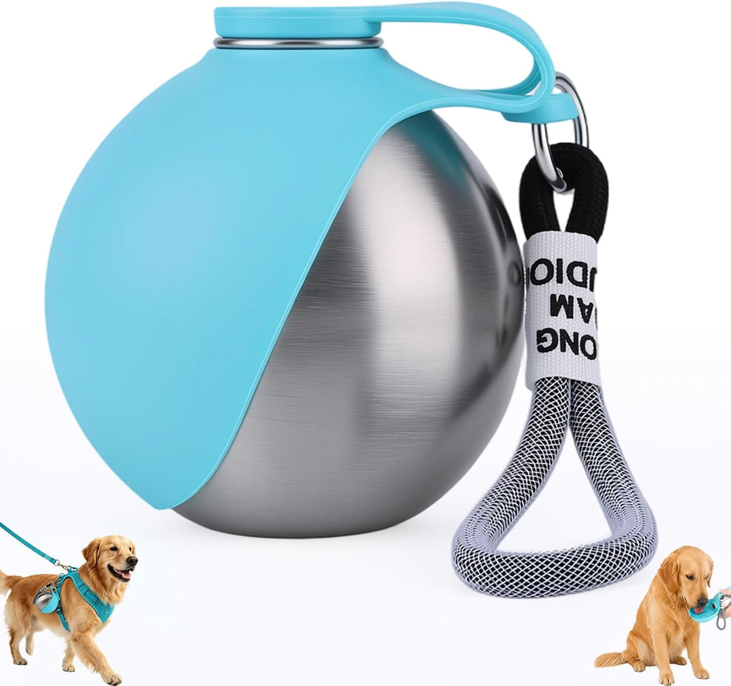 2 in 1 Portable Dog Water Bottle for Dogs,10oz Stainless Steel Portable Dog Water Bottle with Foldable Silicone Bowl, Leak-Proof 2 in 1 Portable Tumbler for Small Dog & Puppy Walking Hiking Outdoor