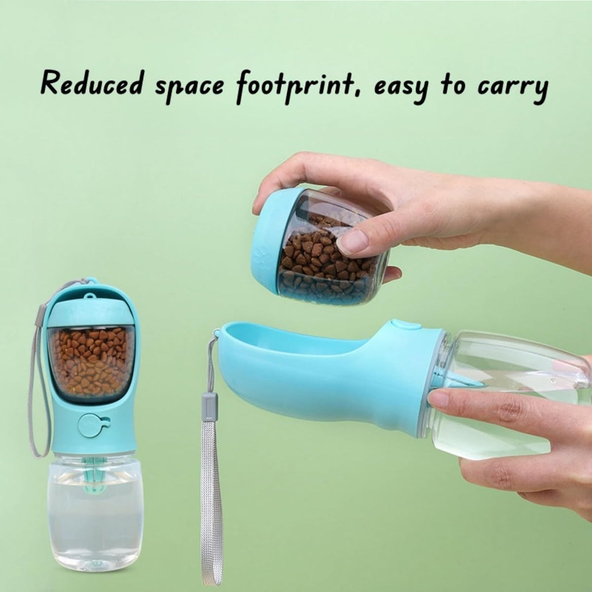 Portable Pet Water Bottle with Dispenser, Mint Green
