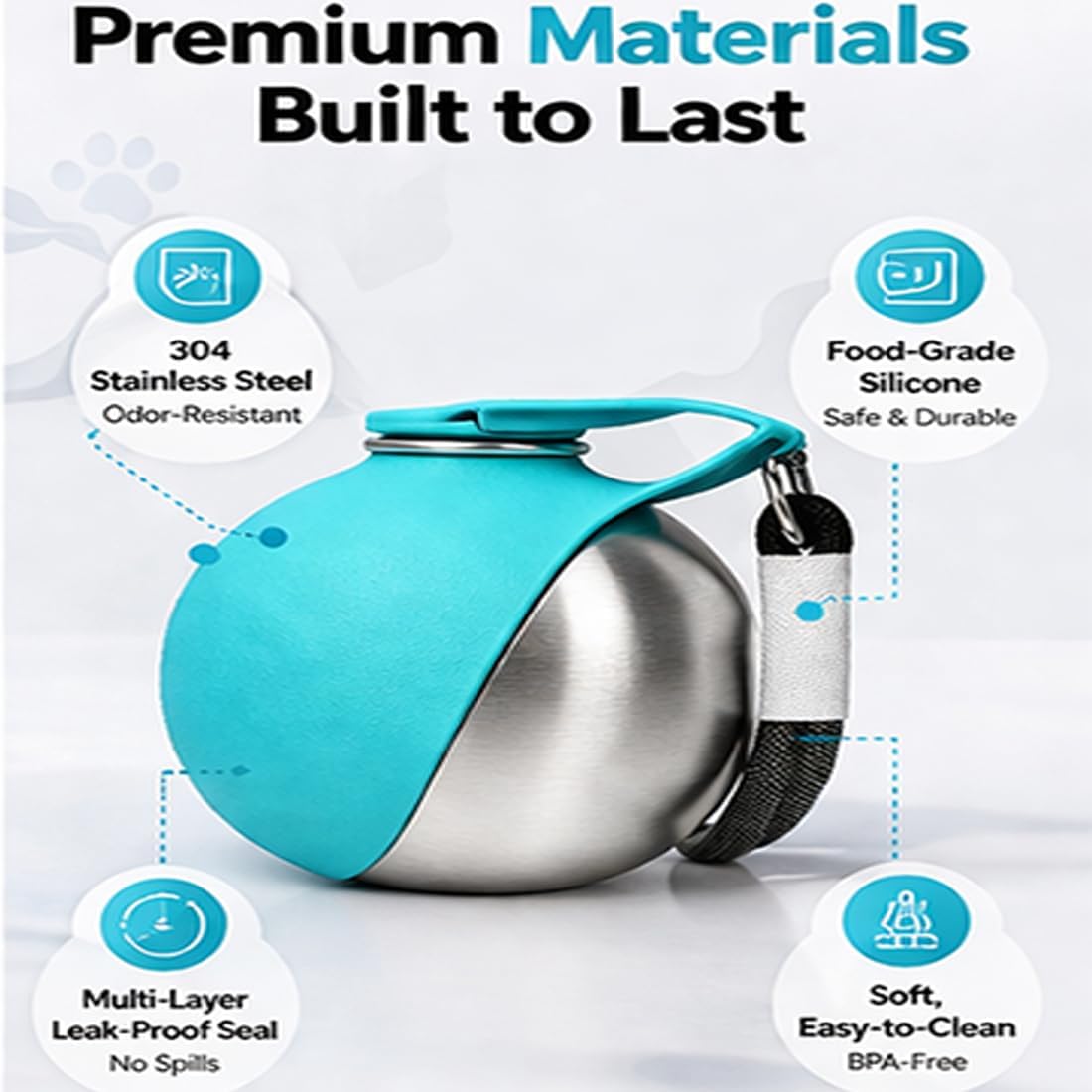 2 in 1 Portable Tumbler for Dogs, 2026 New 10Oz Stainless Steel Dog Water Bottle with Silicone Foldable Bowl, Leak-Proof 2 in 1 Portable Small Dog Water Bottle for Walking, Hiking & Travel (10Oz-Blue)