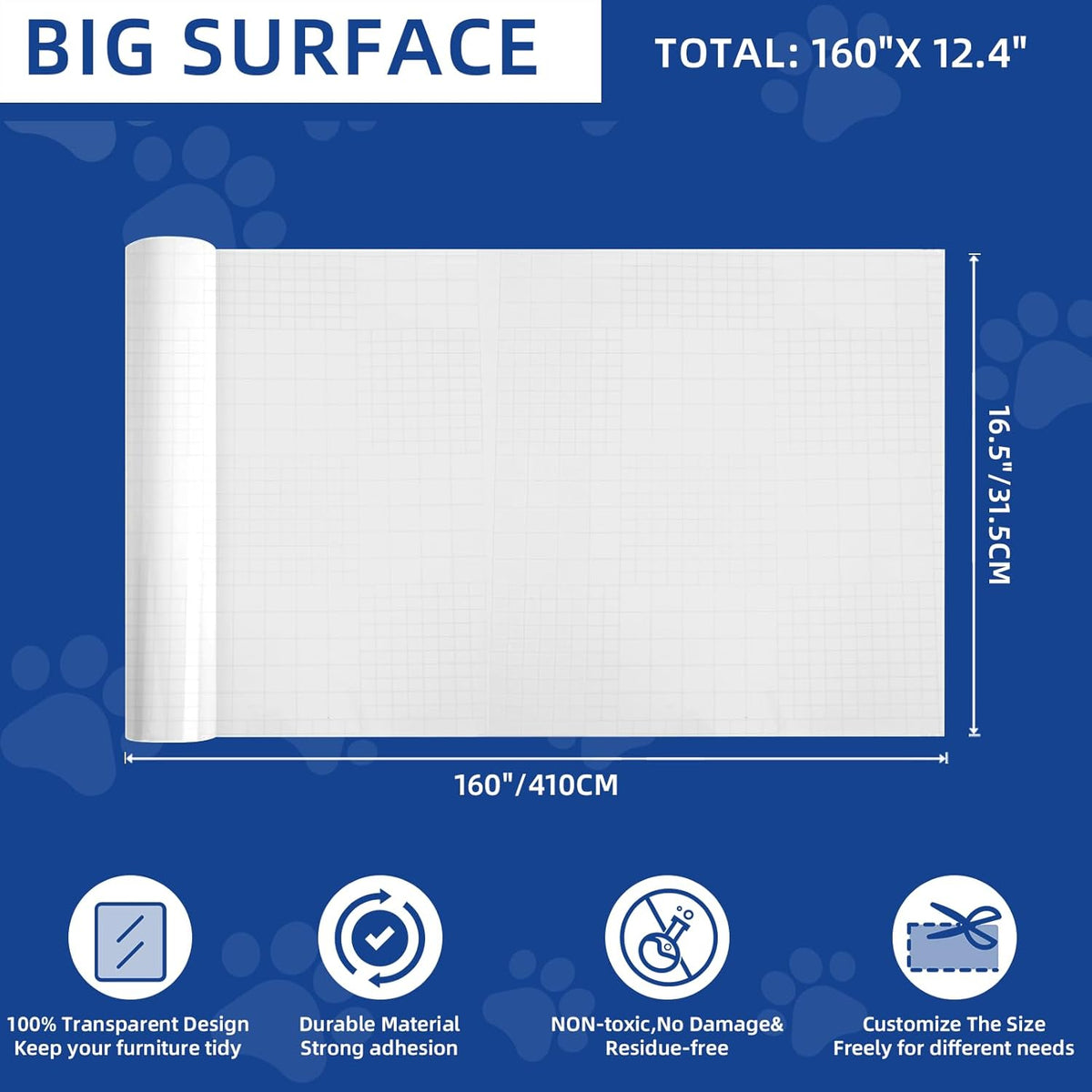 TOOSOFt Anti Cat Scratch Furniture Protector Clear Thicken Vinyl 160"x12.4"